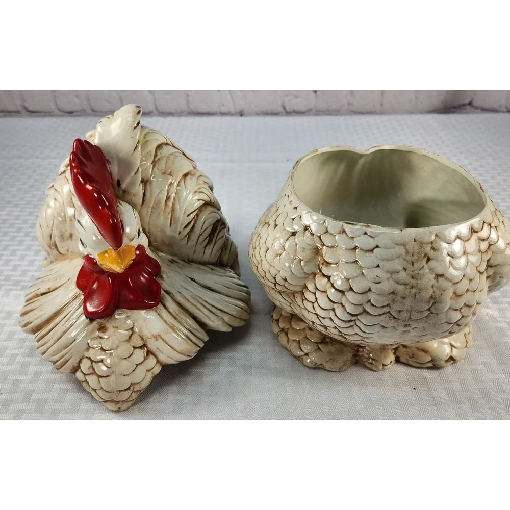 Georgous 1966 Lg Hand Painted Atlantic Mold Ceramic Rooster Chicken Cookie Jar